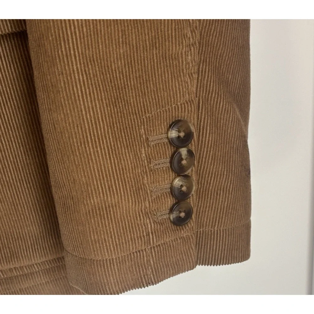 L.L. Bean Men Tan Brown Corduroy Blazer Jacket 40 Tall 3Button Plaid Lined 0J5C8